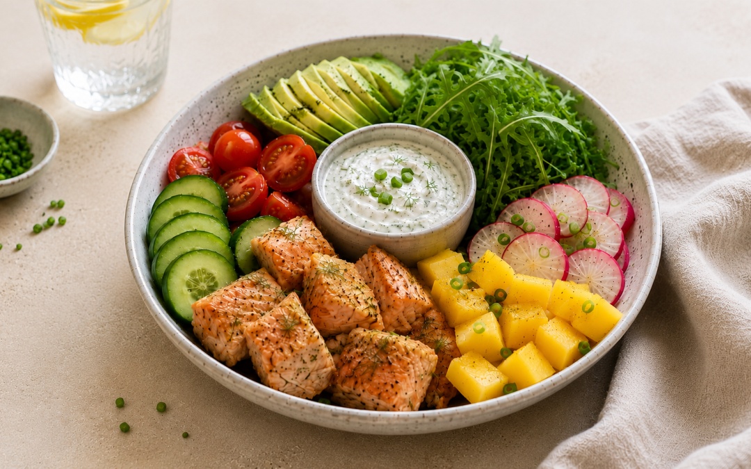 Summer Bowl with Salmon & Skyr Dip